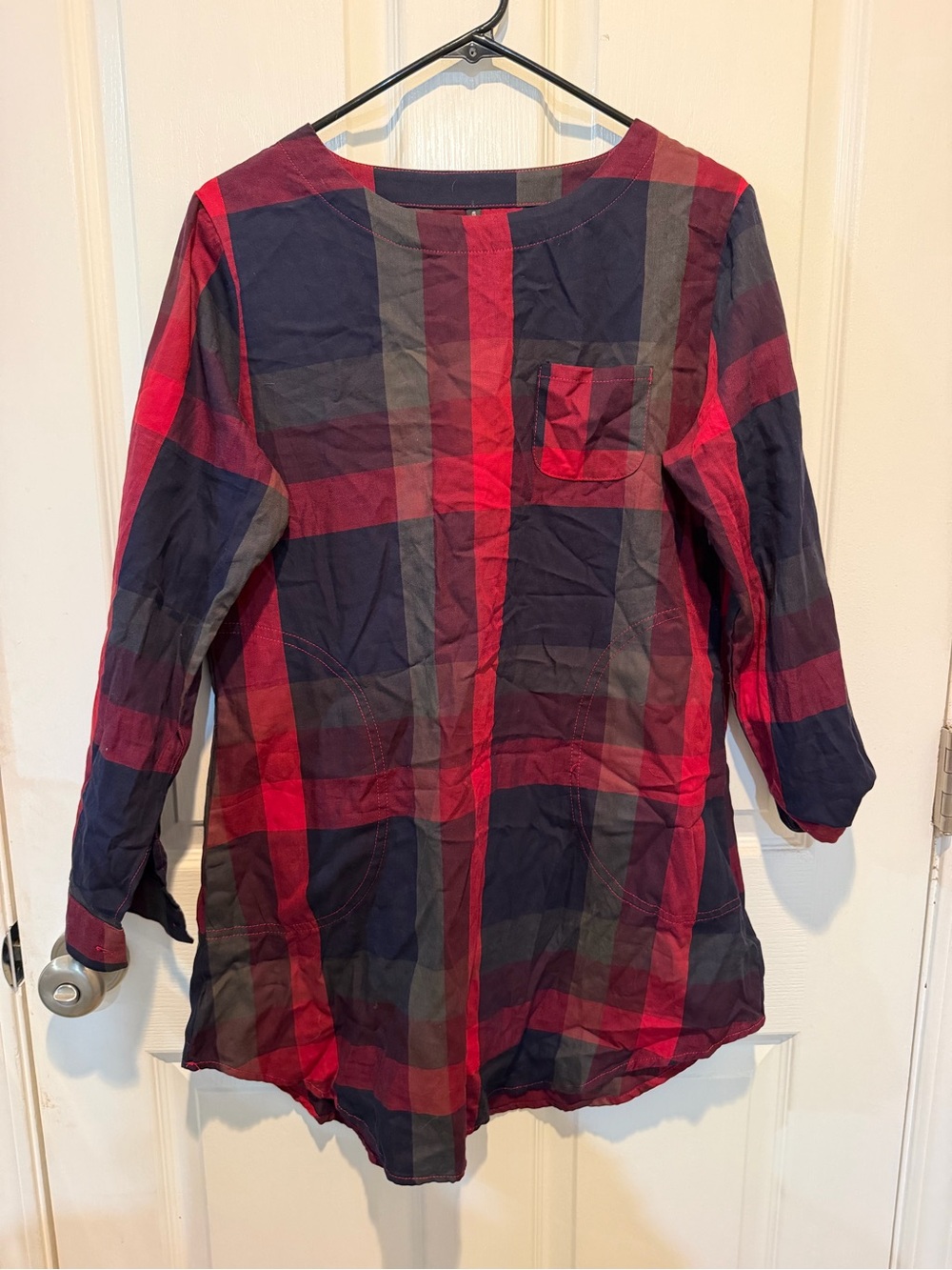 Cupshe Red and Navy and green Plaid Long-Sleeve Tunic